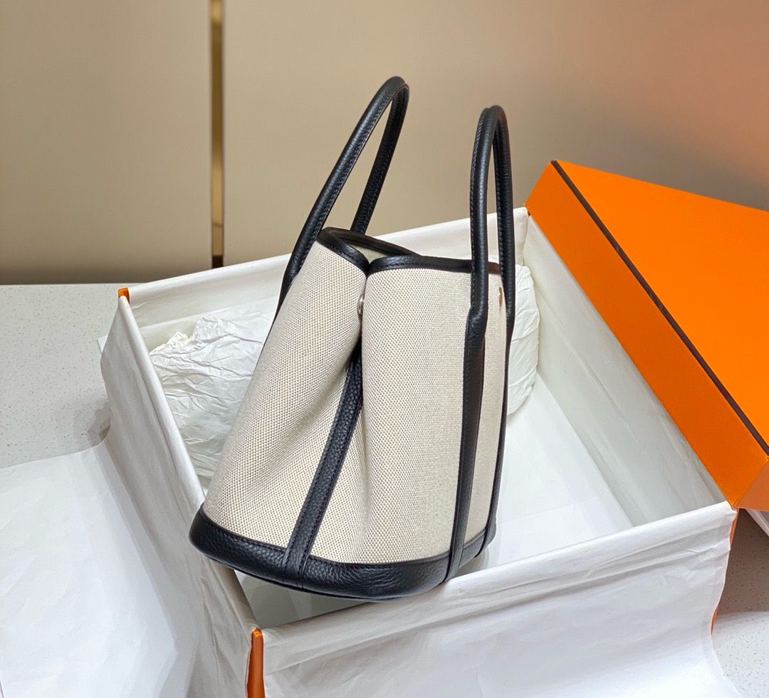 Hermes Garden Party 30cm Bag in Toile and Black Leather - Image 4