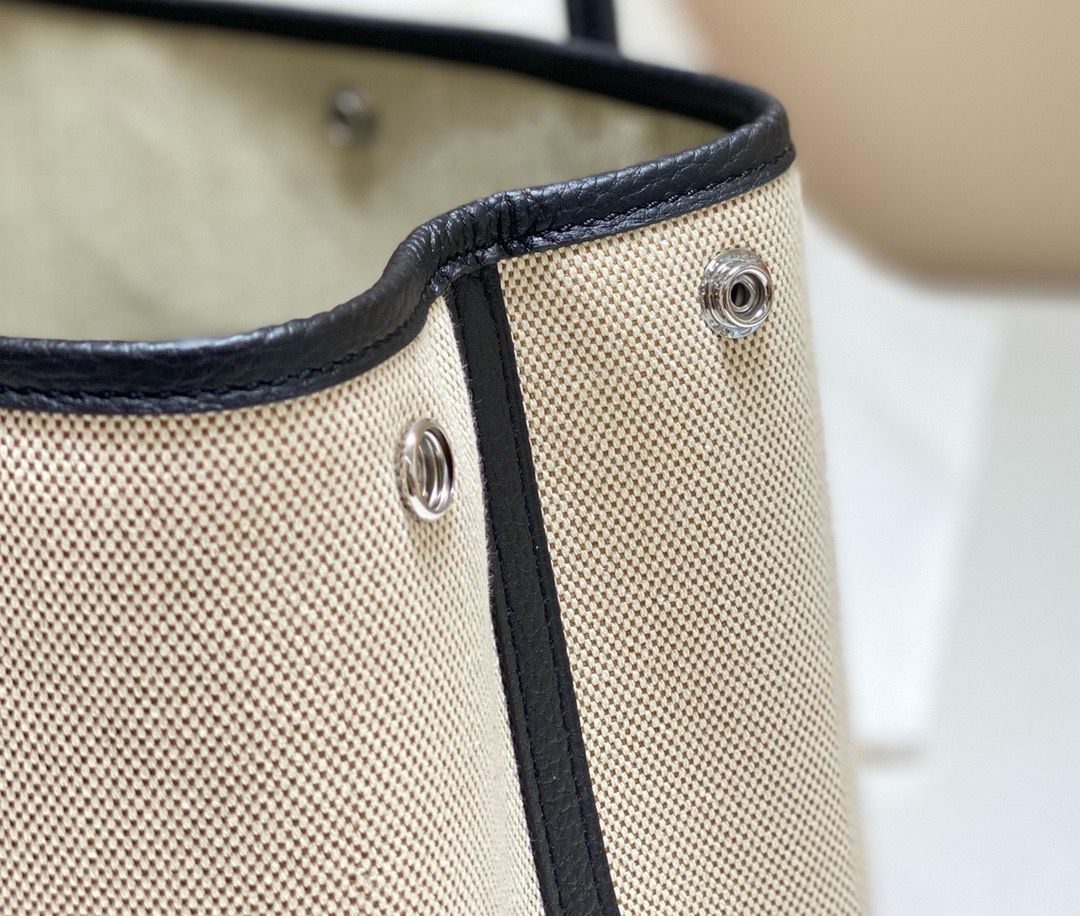 Hermes Garden Party 30cm Bag in Toile and Black Leather - Image 9