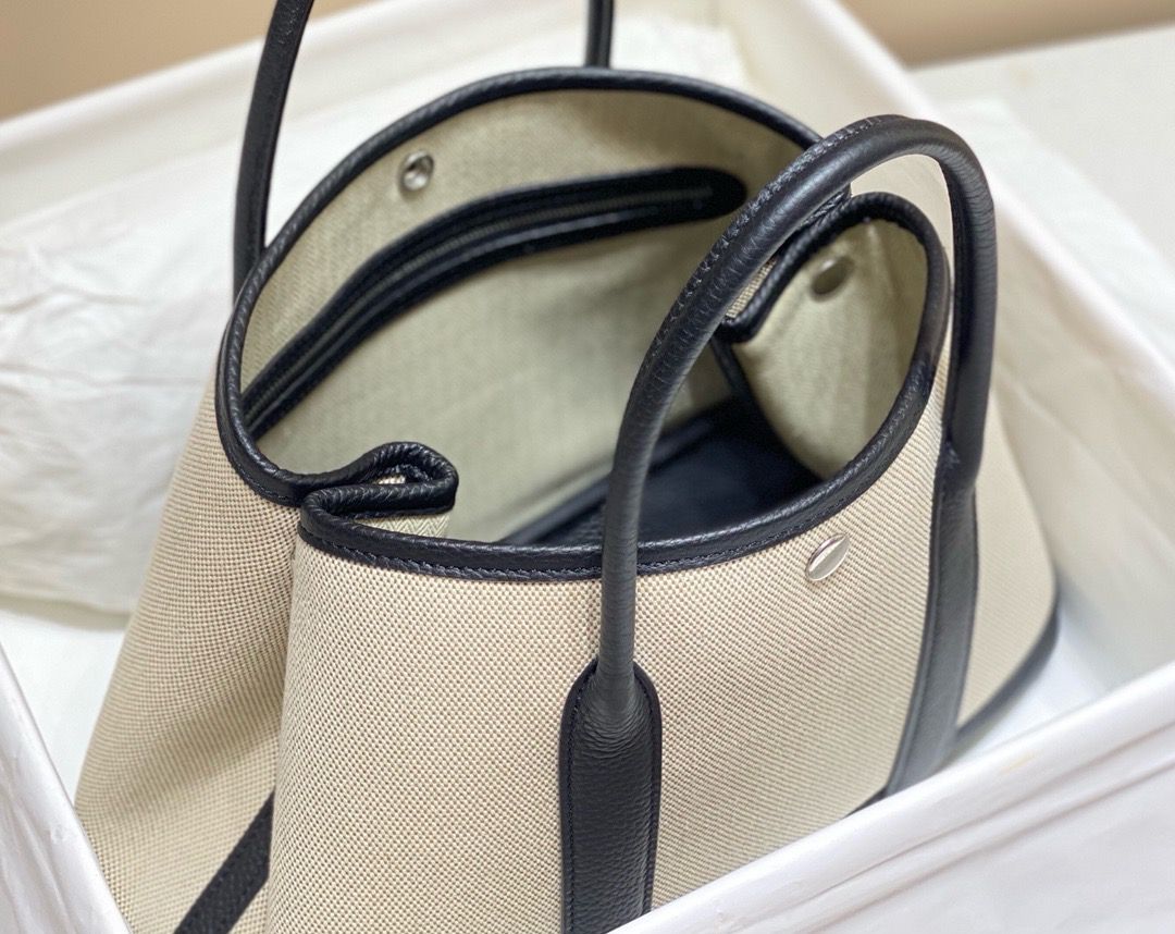 Hermes Garden Party 30cm Bag in Toile and Black Leather - Image 10