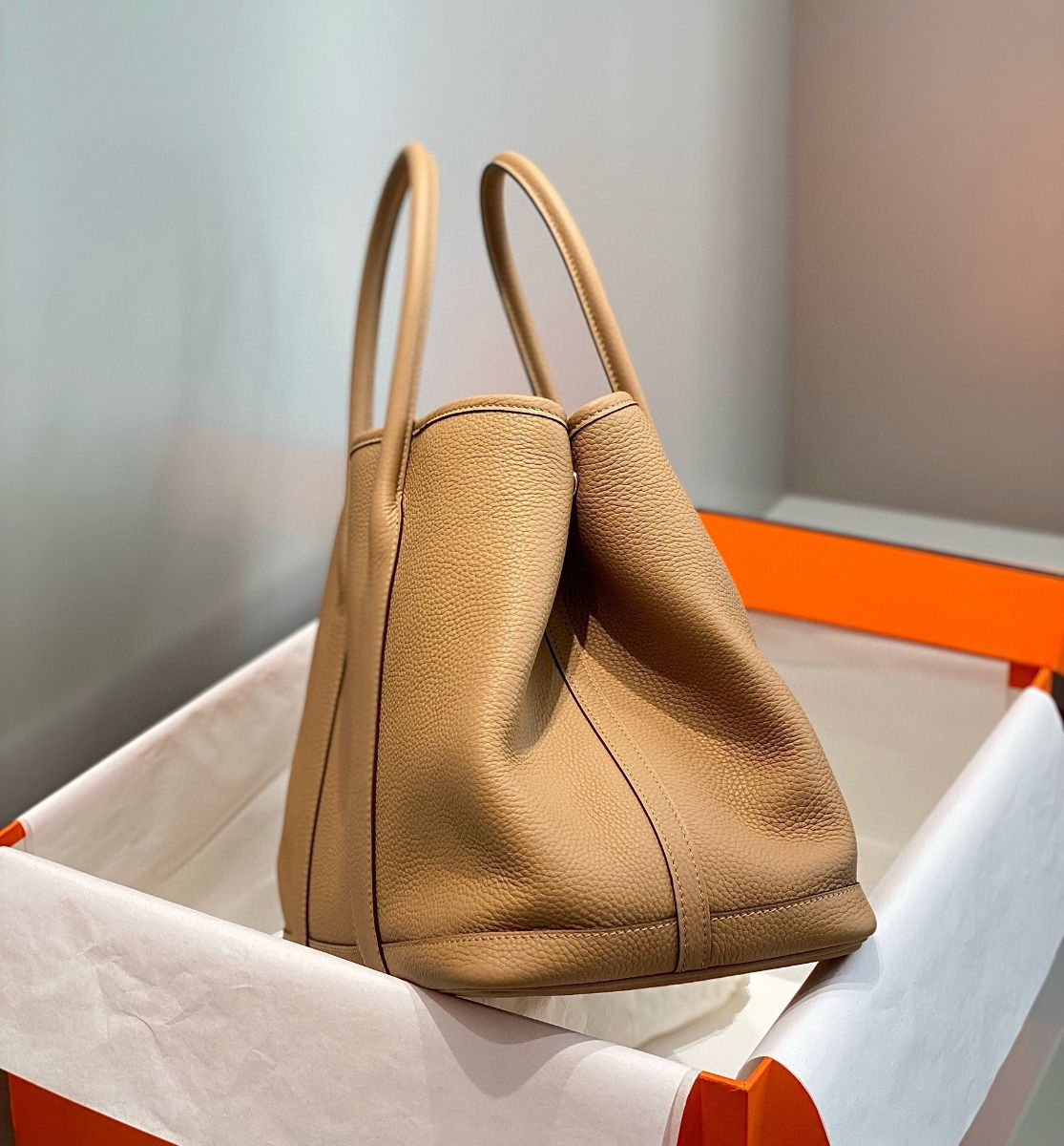 Hermes Garden Party 36 Bag In Chai Clemence Leather - Image 3