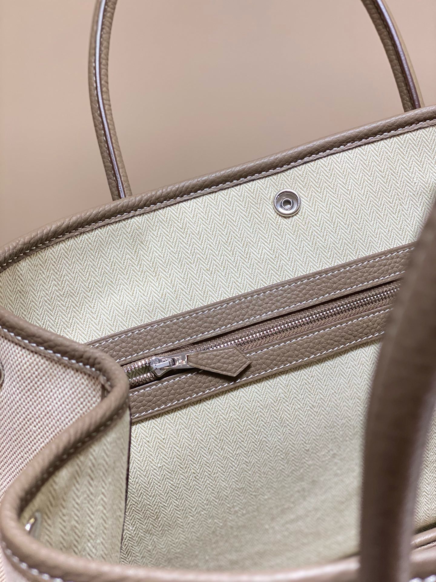 Hermes Garden Party 36cm Bag in Toile and Taupe Leather - Image 9