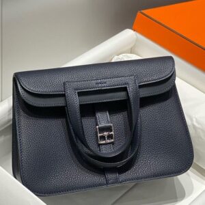 Hermes Halzan 25 Bag in Blue Nuit Clemence Leather