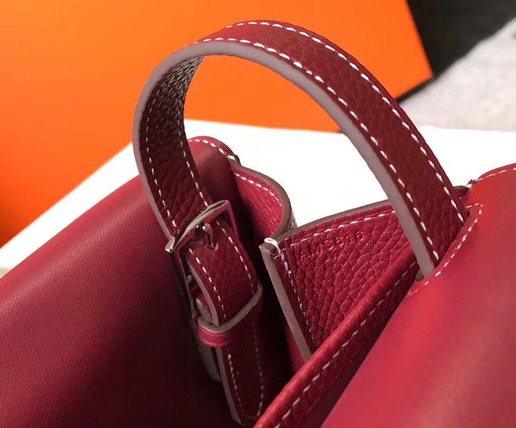 Hermes Halzan 31cm Bag In Bordeaux Clemence Leather - Image 7