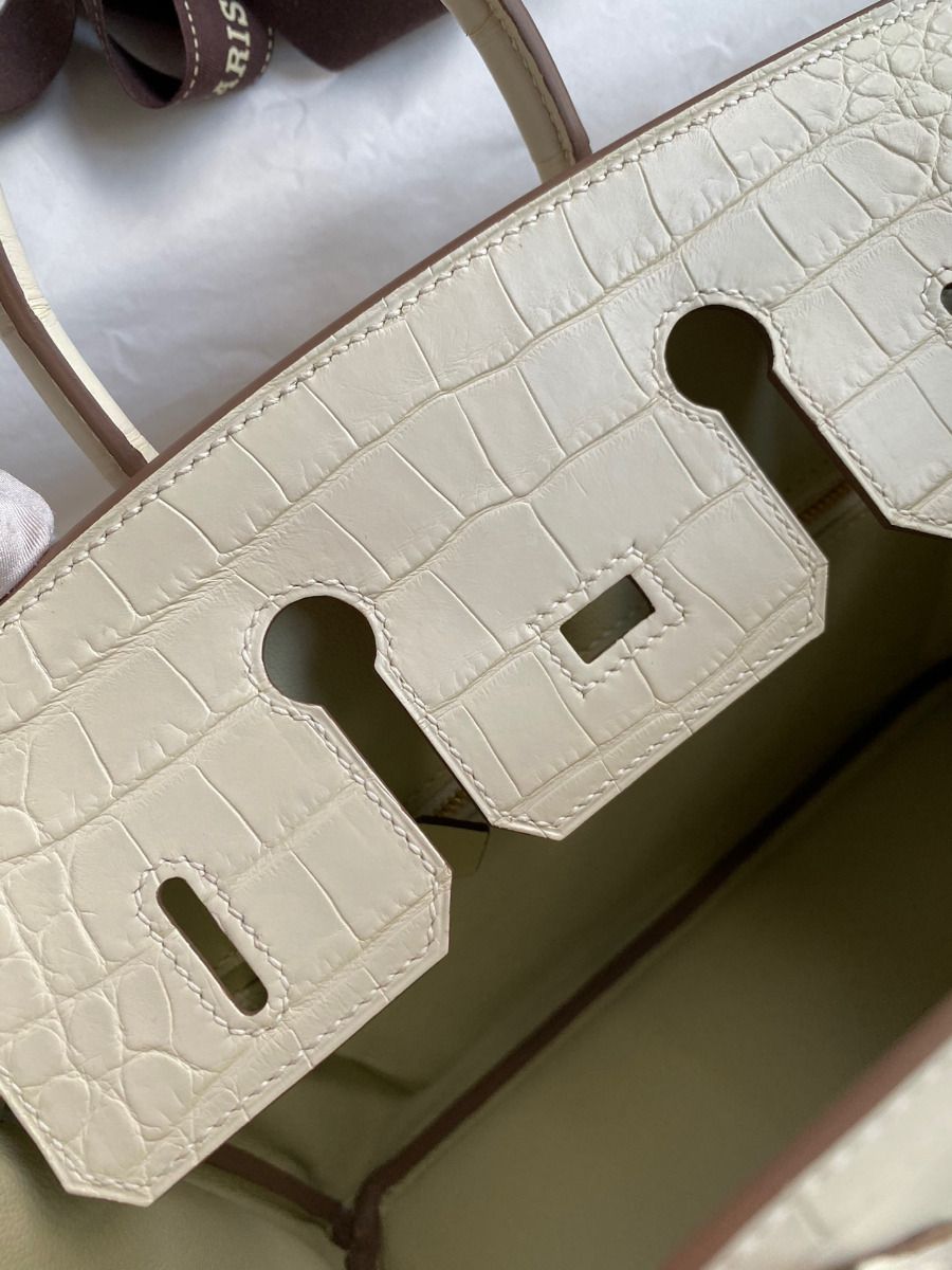 Hermes Birkin 25 Retourne Handmade Bag In Nata Matte Alligator Leather - Image 9