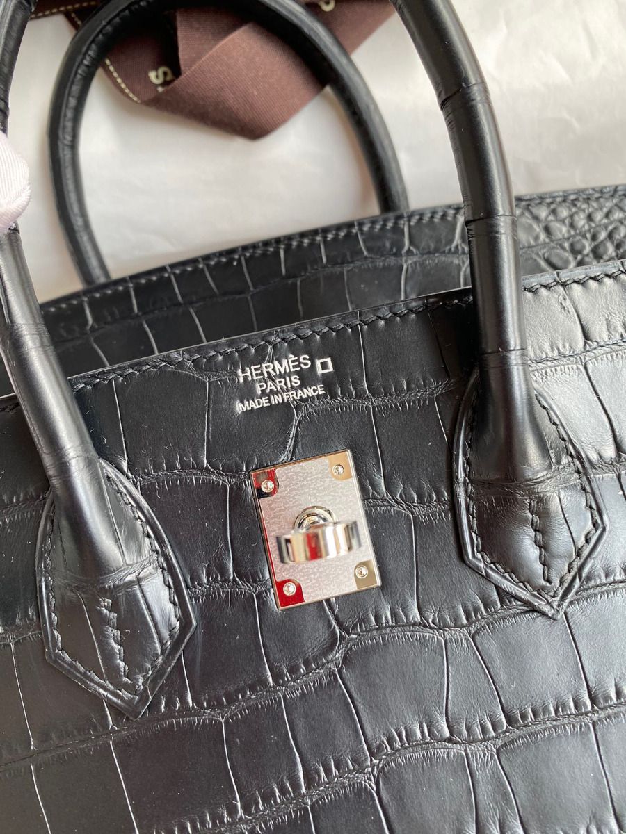 Hermes Birkin 25 Bag In Black Matte Alligator Crocodile Skin - Image 6