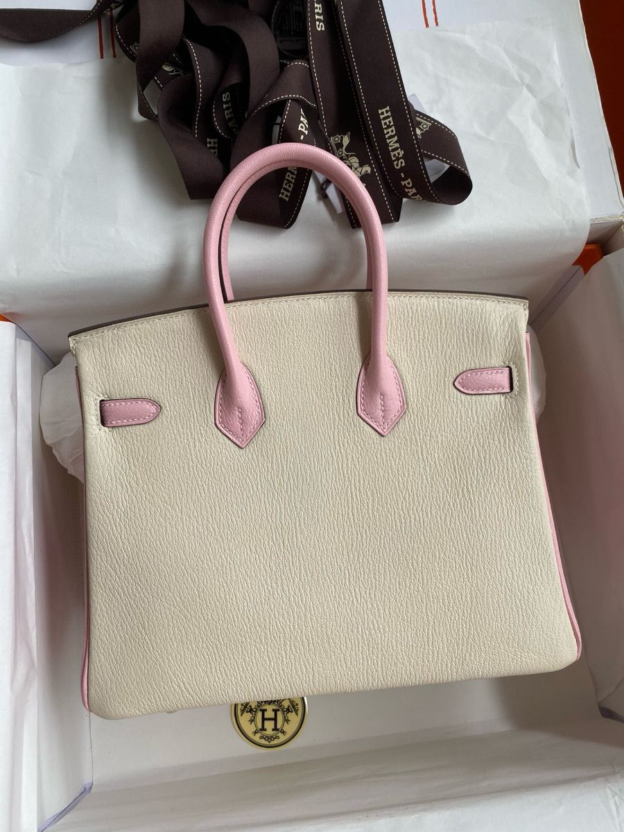 Hermes HSS Birkin 25 Bicolor Bag in Craie and Pink Chevre Mysore Leather - Image 3