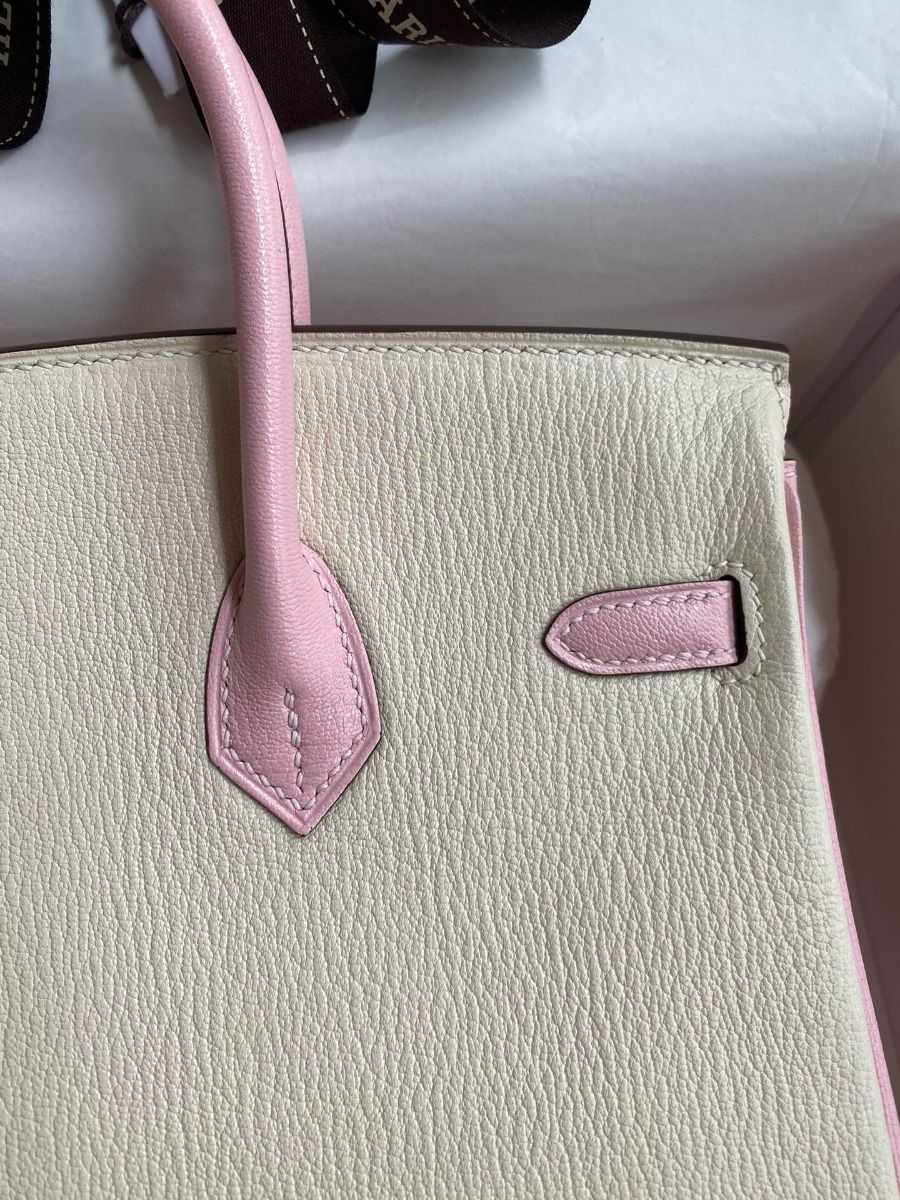Hermes HSS Birkin 25 Bicolor Bag in Craie and Pink Chevre Mysore Leather - Image 5