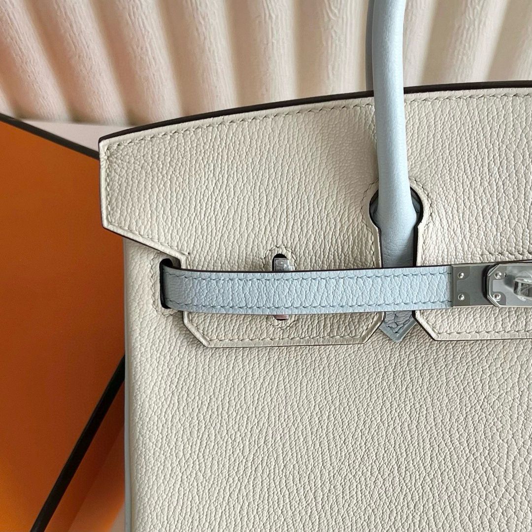 Hermes HSS Birkin 25 Bicolor Bag in Nata and Blue Brume Chevre Mysore Leather - Image 3
