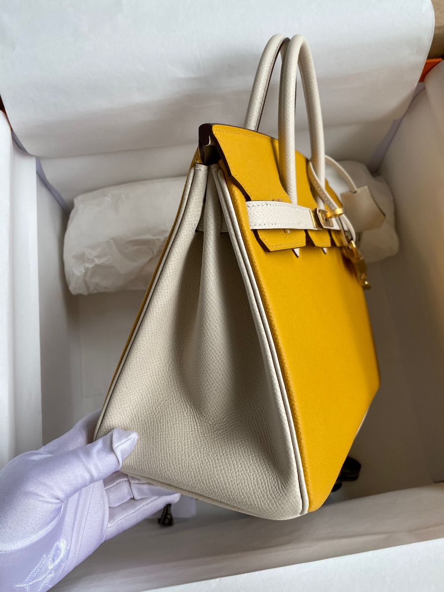 Hermes HSS Birkin 25 Bicolor Bag in Jaune d'or and Craie Epsom Calfskin - Image 4