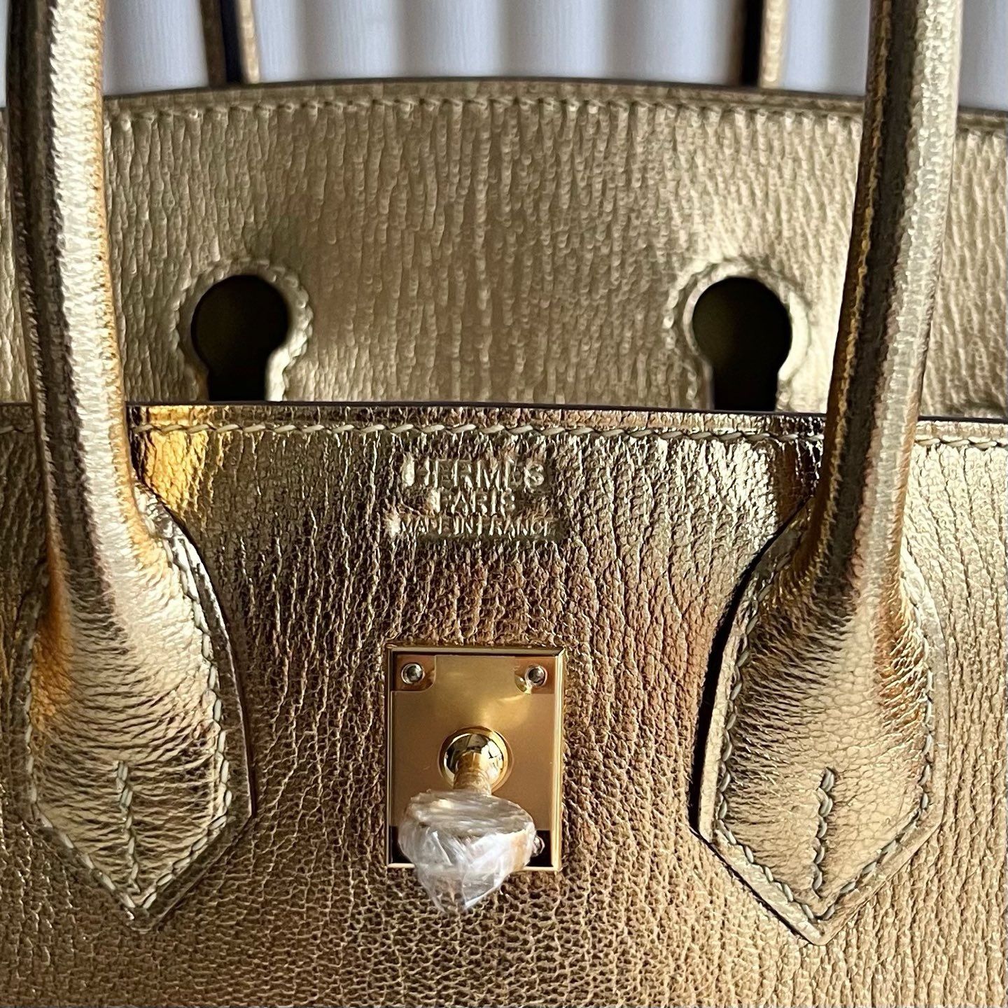 Hermes Birkin 25 Retourne Handmade Bag in Dore Chevre Mysore Goatskin - Image 10