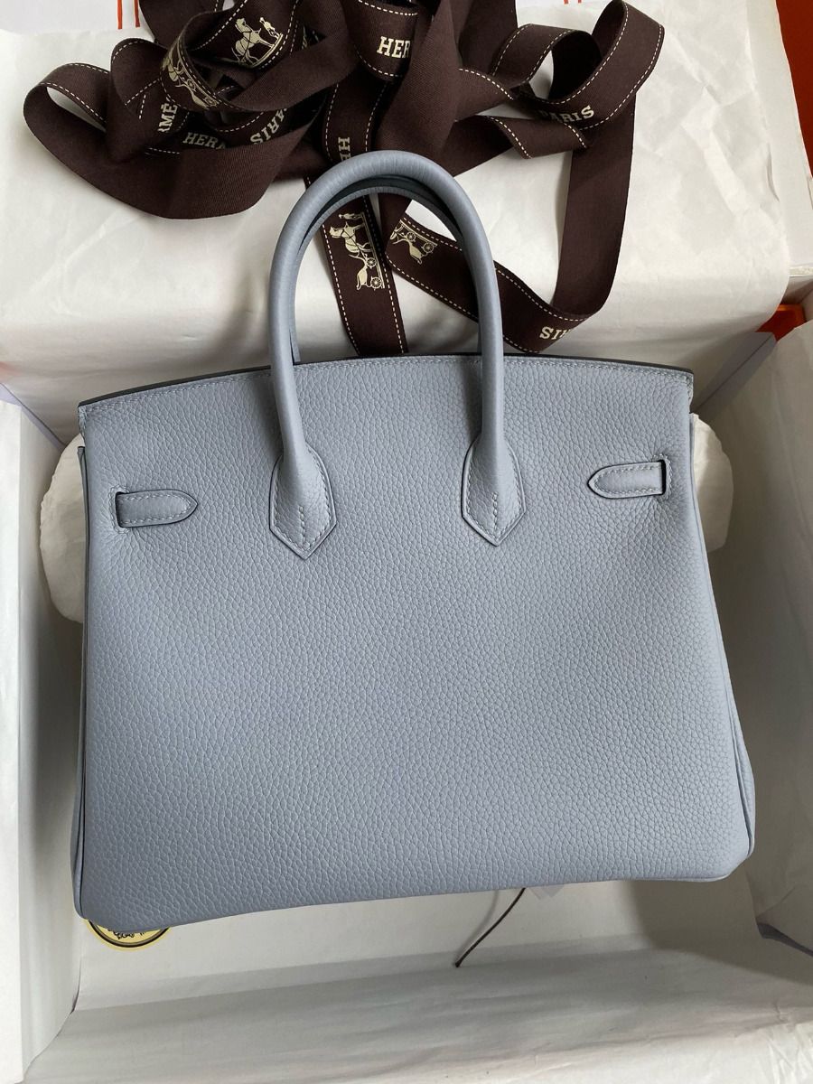 Hermes Birkin 25 Retourne Handmade Bag In Blue Lin Clemence Leather - Image 3
