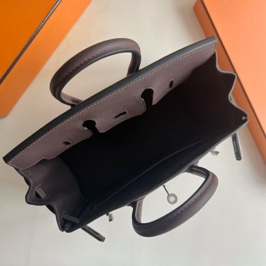 Hermes Birkin 25 Retourne Handmade Bag in Chocolat Clemence Leather - Image 4