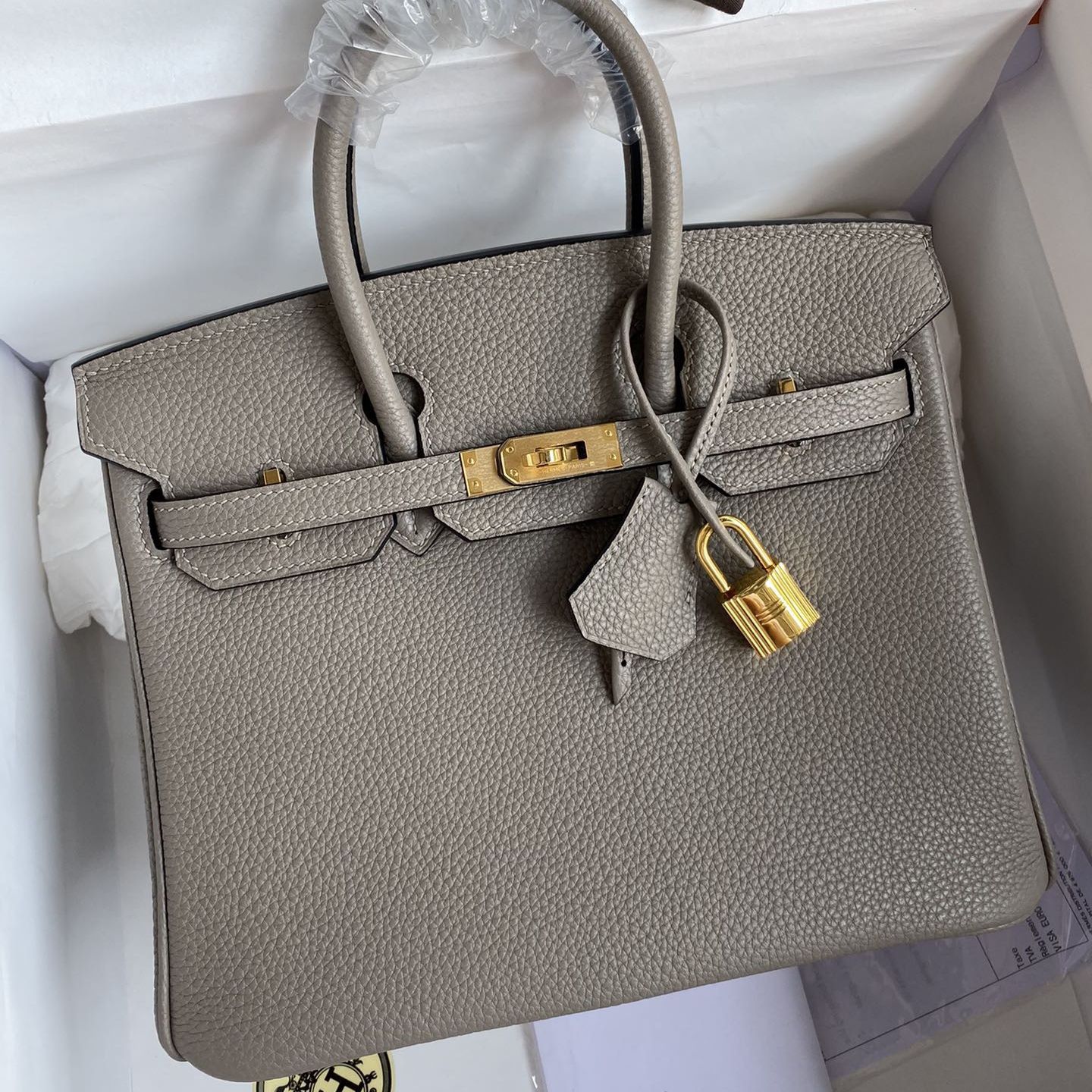 Hermes Birkin 25 Retourne Handmade Bag in Gris Asphalt Clemence Leather