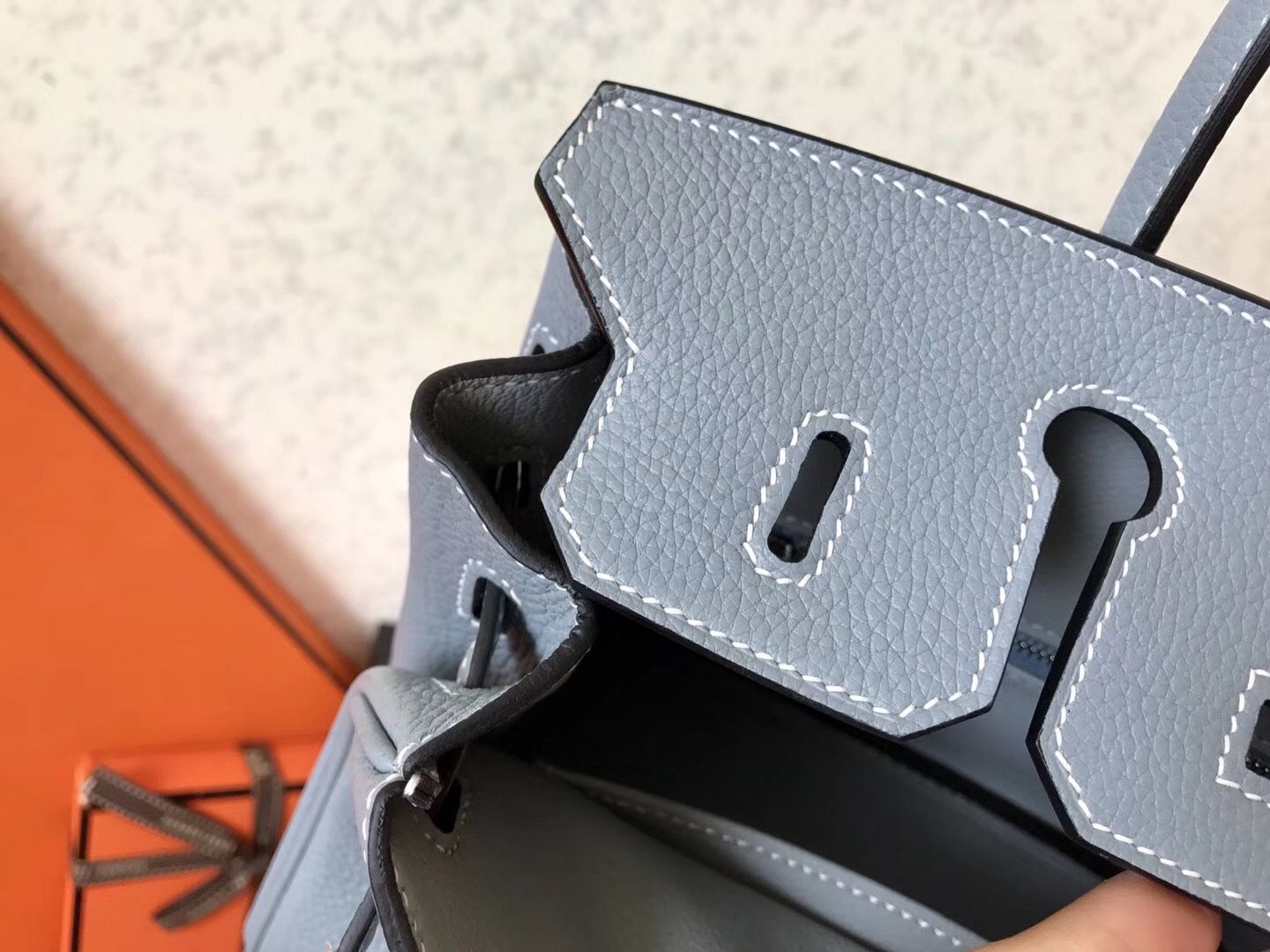 Hermes Birkin 25 Handmade Bag In Blue Lin Clemence Leather - Image 5