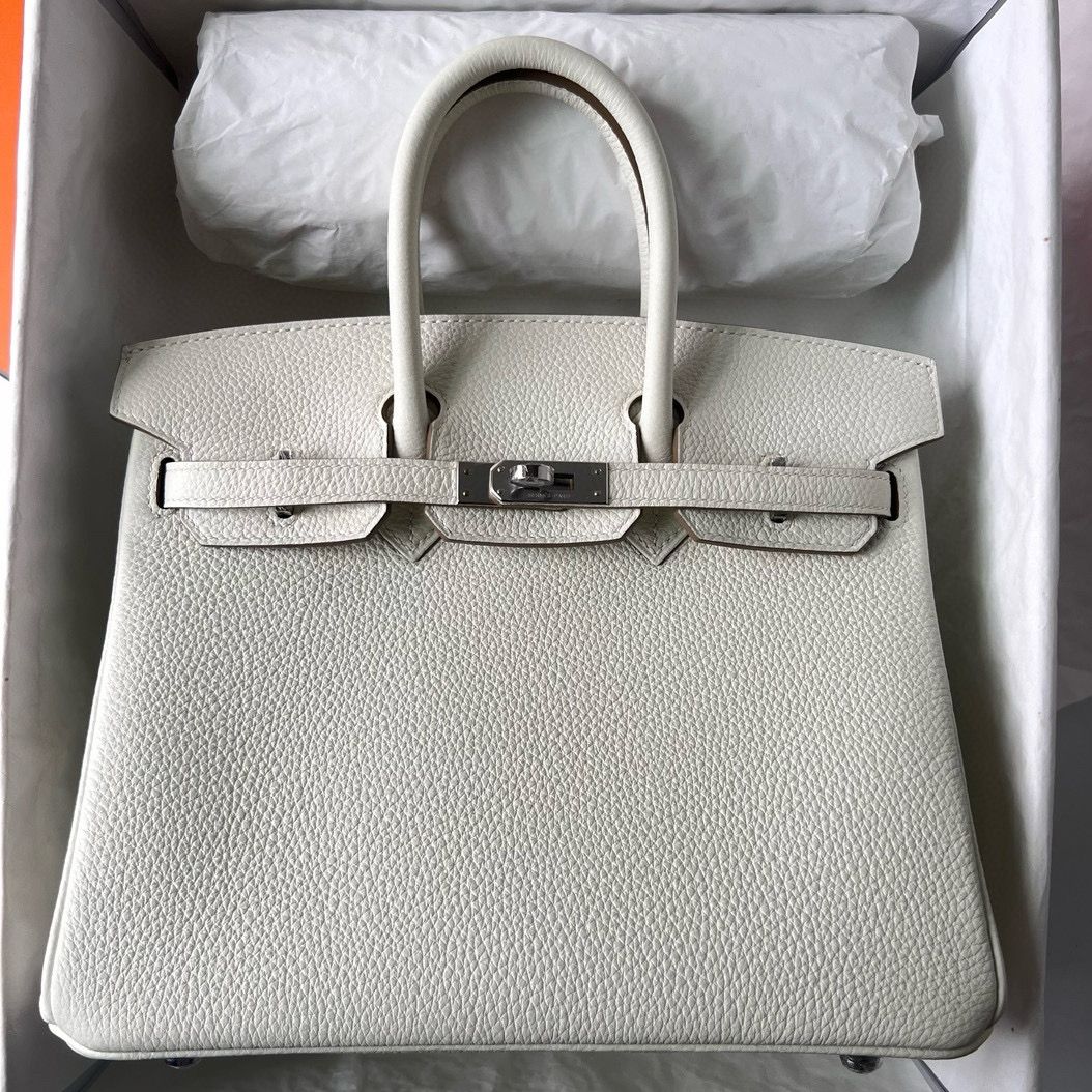 Hermes Birkin 25 Handmade Bag In Mushroom Clemence Leather - Image 10