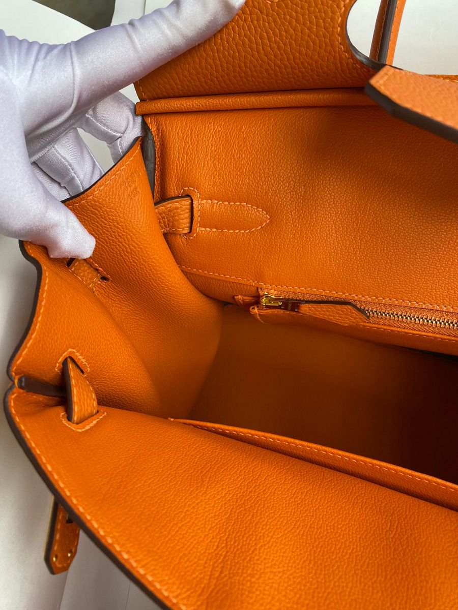 Hermes Birkin 25 Handmade Bag In Orange Clemence Leather - Image 9