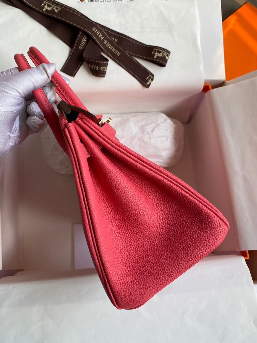 Hermes Birkin 25 Retourne Handmade Bag In Rose Lipstick Clemence Leather - Image 6