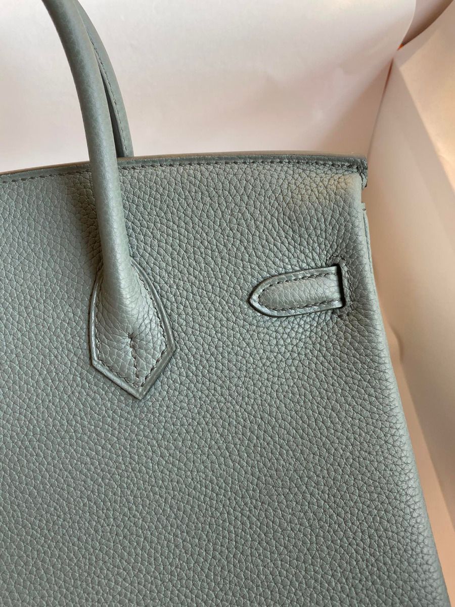 Hermes Birkin 25 Retourne Handmade Bag In Vert Amande Clemence Leather - Image 5