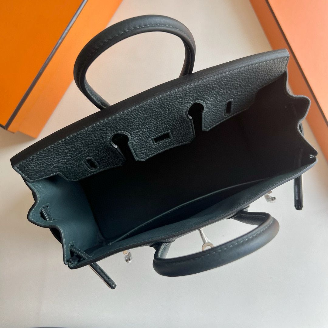 Hermes Birkin 25 Retourne Handmade Bag in Vert Cypres Clemence Leather - Image 5