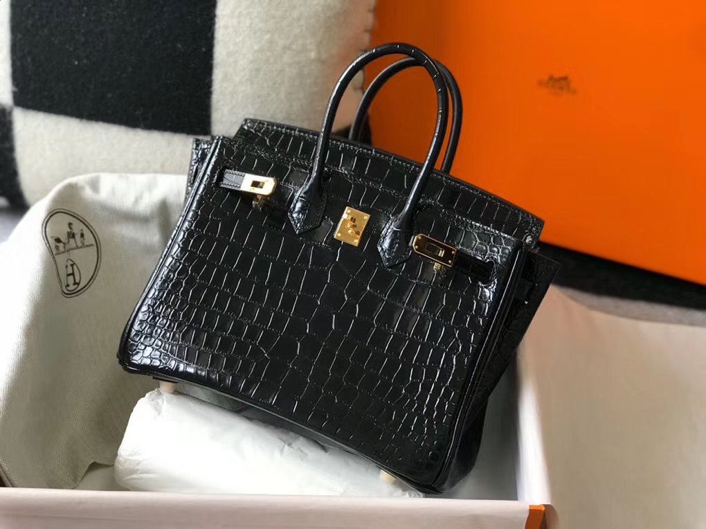 Hermes Birkin 25cm Bag In Black Embossed Crocodile Leather - Image 4