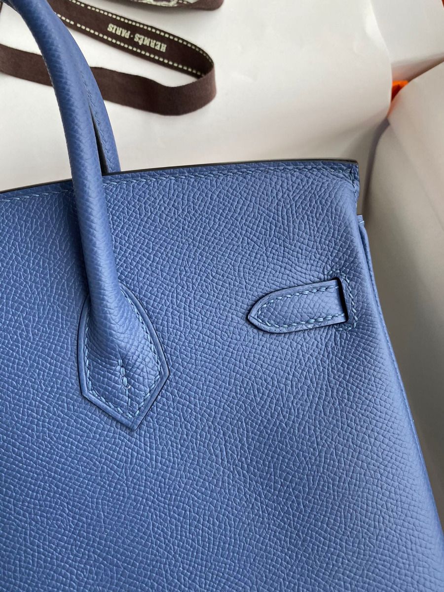 Hermes Birkin 25 Retourne Handmade Bag In Blue Agate Epsom Calfskin - Image 5