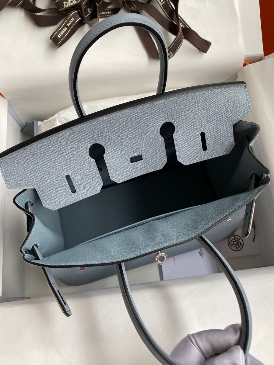 Hermes Birkin 25 Retourne Handmade Bag In Blue Lin Epsom Calfskin - Image 7