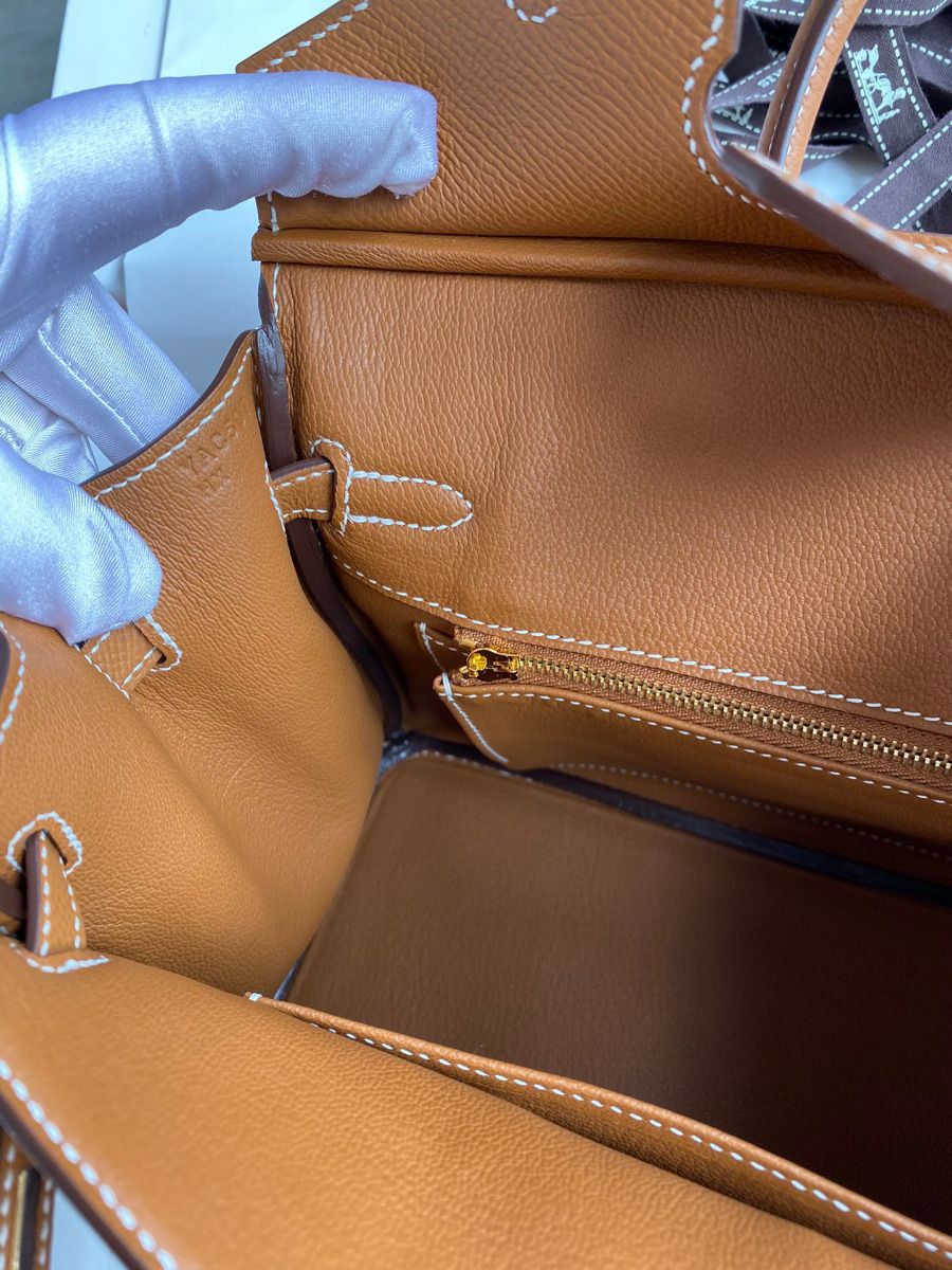 Hermes Birkin 25 Handmade Bag In Gold Epsom Calfskin - Image 8