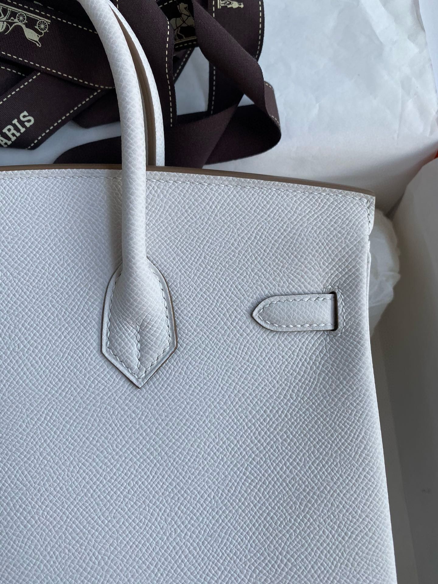 Hermes Birkin 25 Retourne Handmade Bag In Gris Pale Epsom Calfskin - Image 5