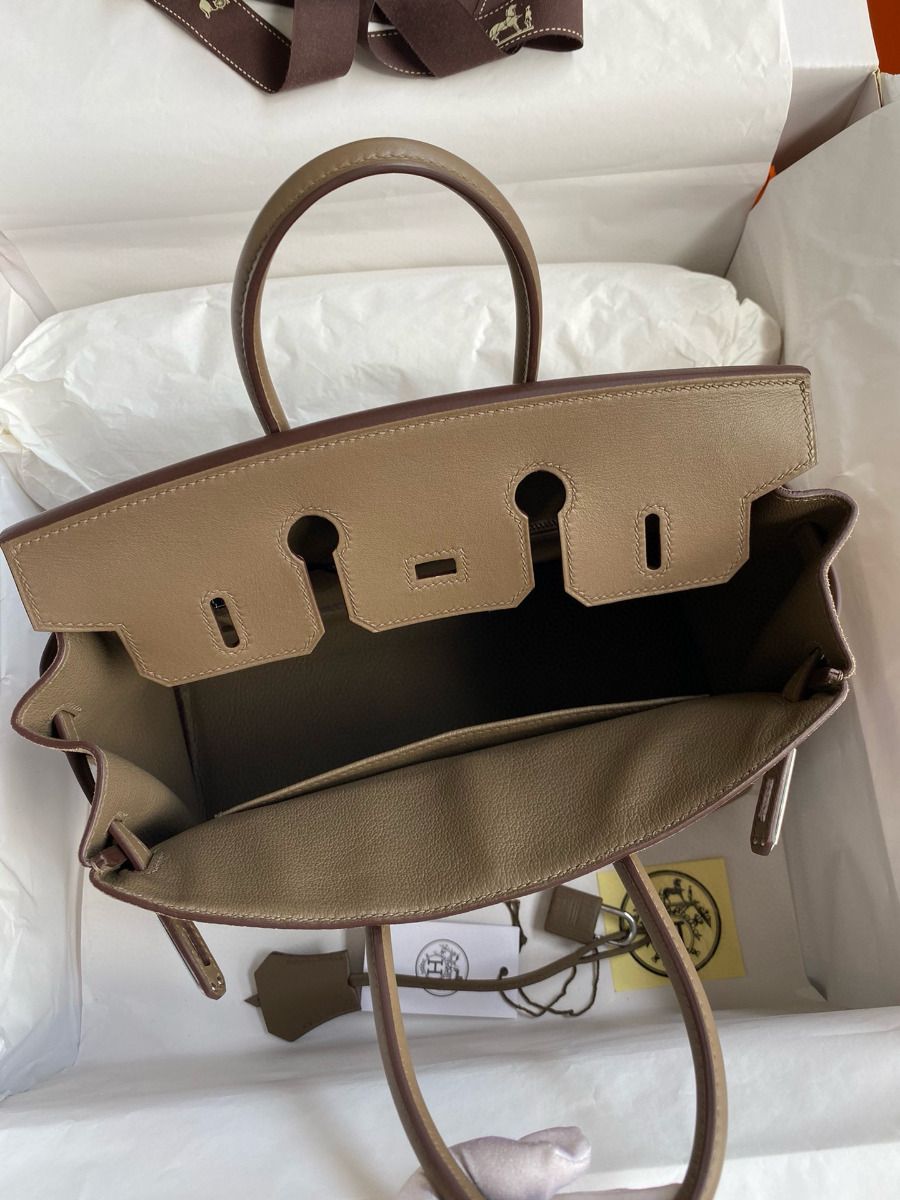 Hermes Birkin 25 Grizzly Bag in Taupe Veau Doblis and Swift Leather - Image 7