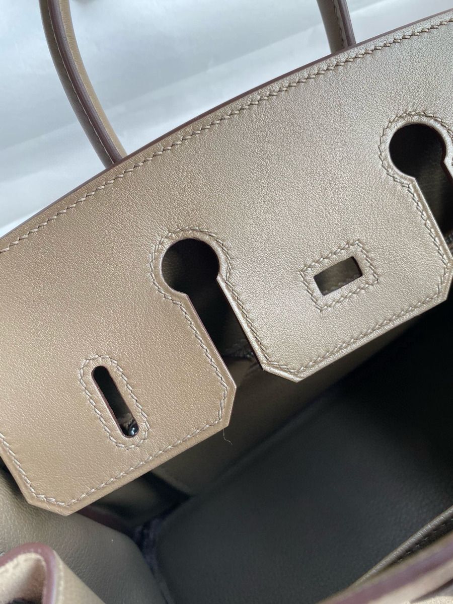 Hermes Birkin 25 Grizzly Bag in Taupe Veau Doblis and Swift Leather - Image 10