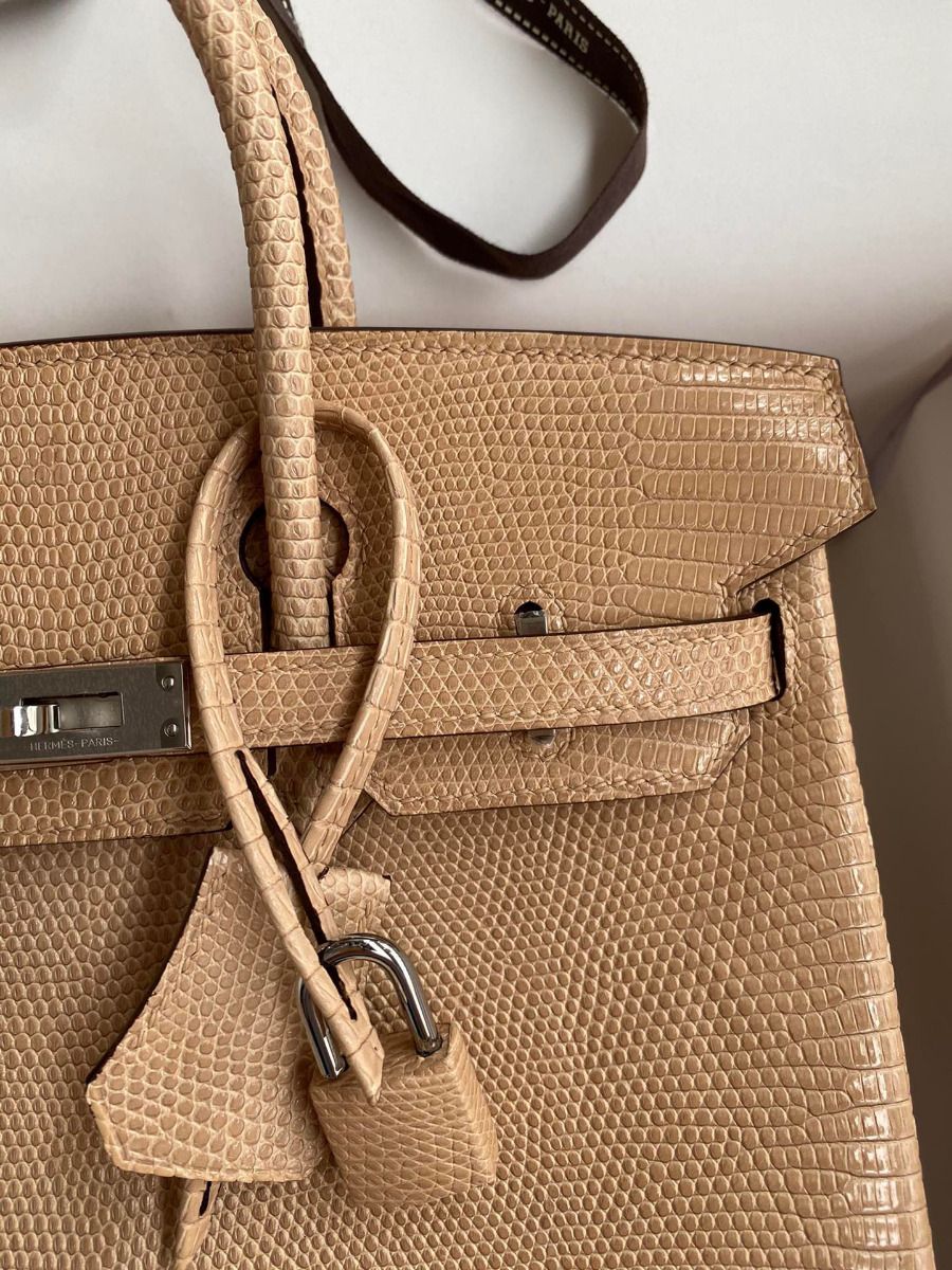 Hermes Birkin 25 Retourne Handmade Bag In Beige Lizard Leather - Image 4