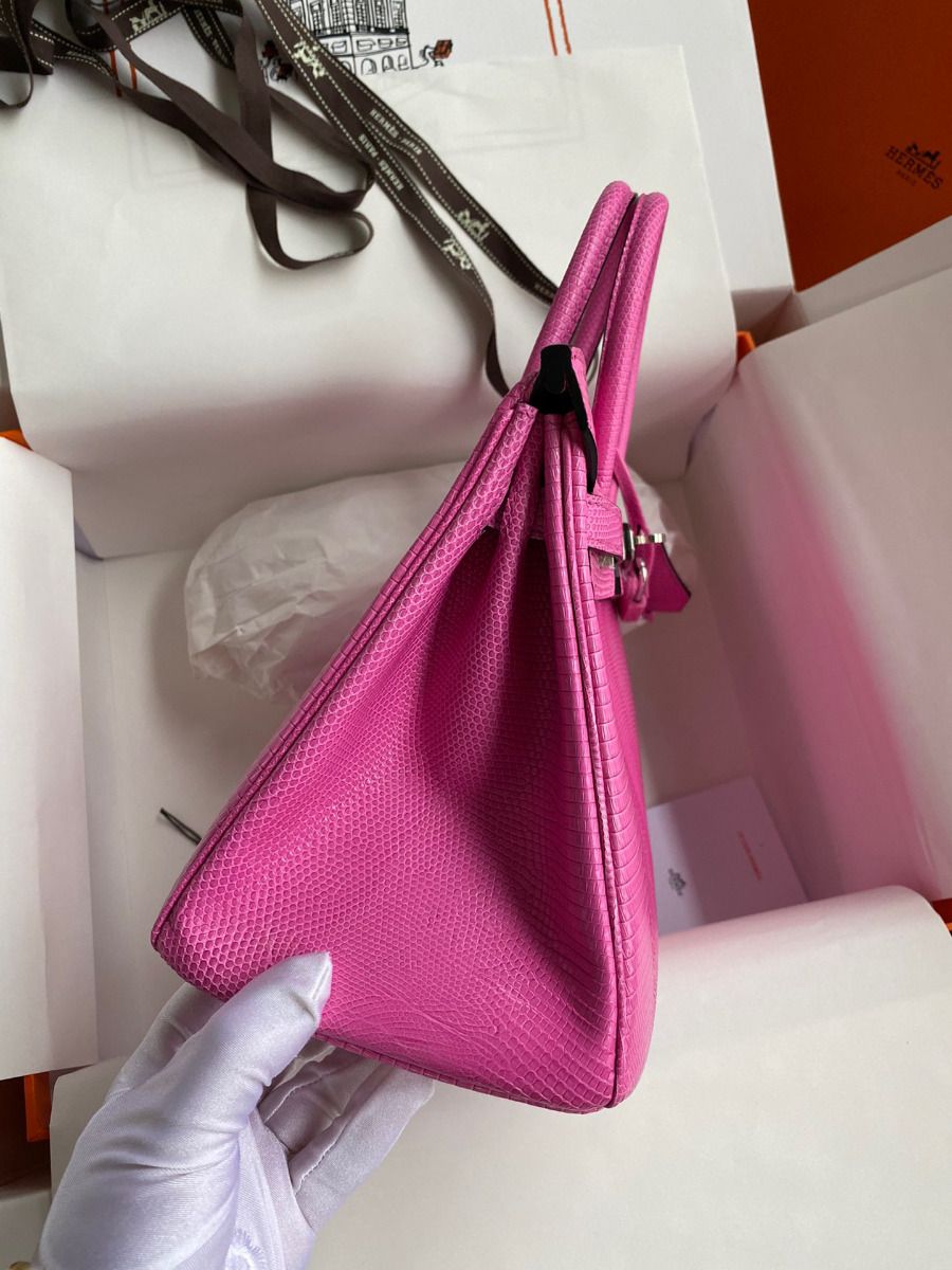 Hermes Birkin 25 Retourne Handmade Bag In Pink Lizard Leather - Image 6