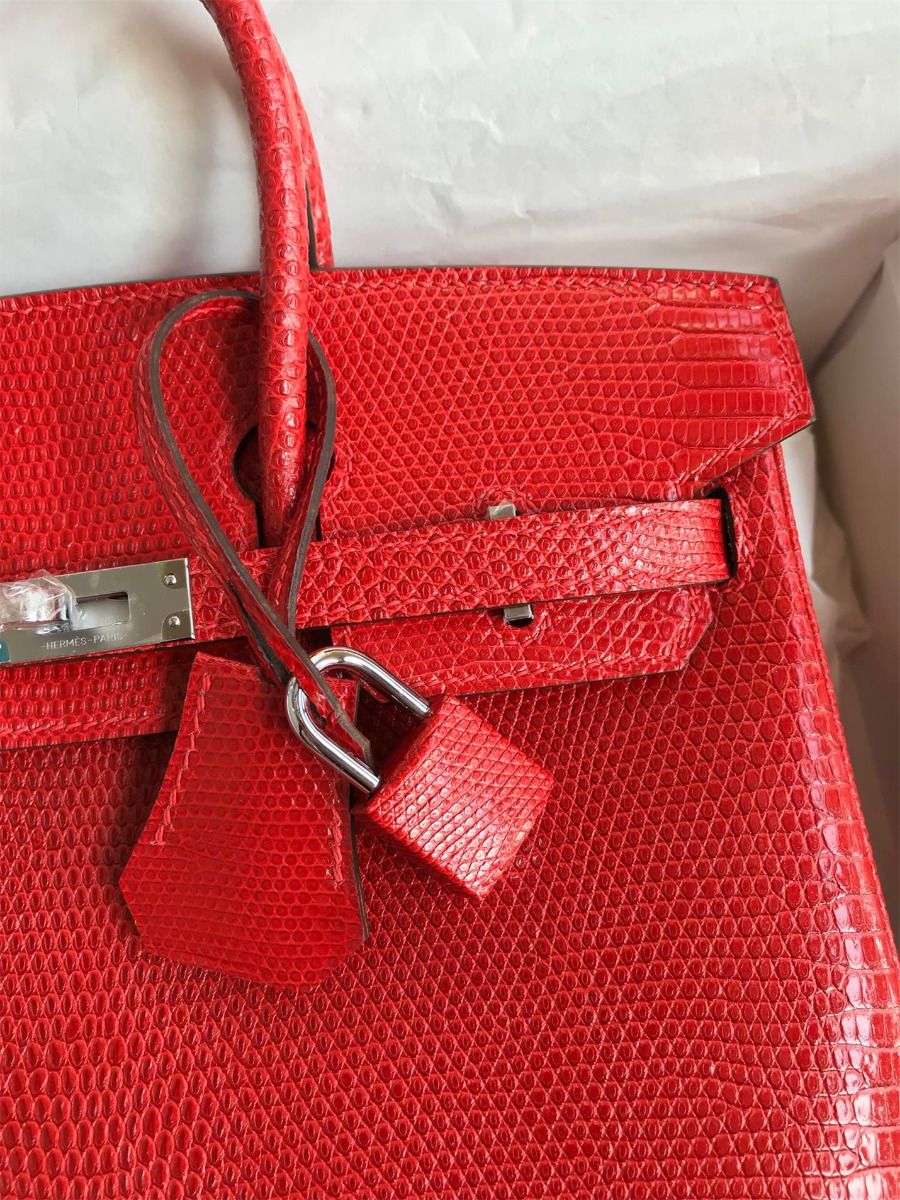Hermes Birkin 25 Retourne Handmade Bag In Red Lizard Leather - Image 4