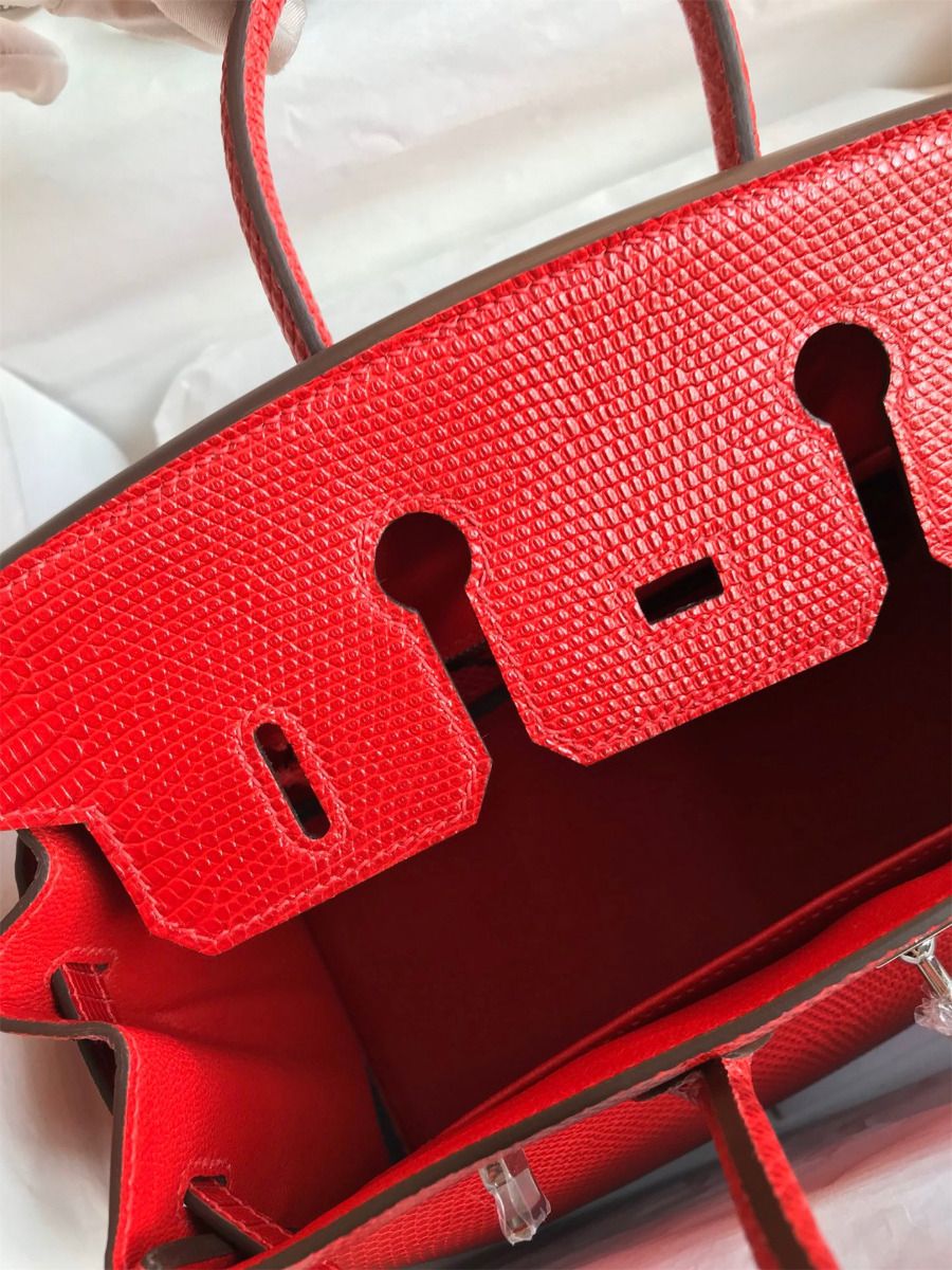 Hermes Birkin 25 Retourne Handmade Bag In Red Lizard Leather - Image 10