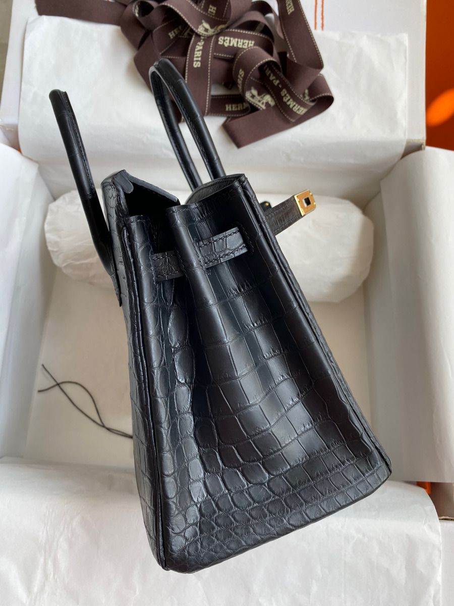 Hermes Birkin 25 Handmade Bag In Black Crocodile Niloticus Matte Skin - Image 6