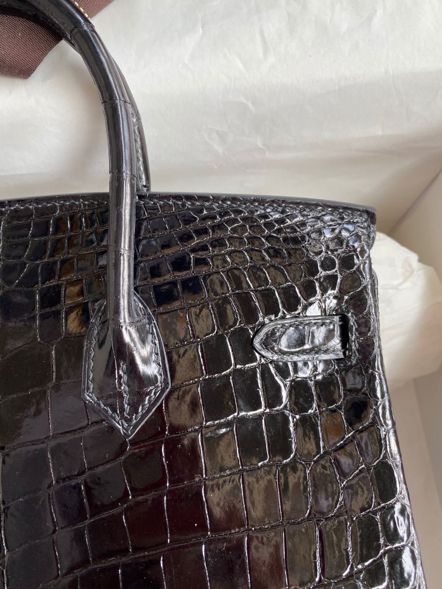 Hermes Birkin 25 Handmade Bag In Black Crocodile Niloticus Shiny Skin - Image 5