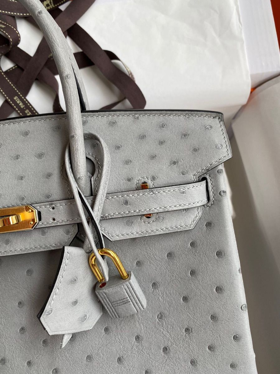 Hermes Birkin 25 Retourne Handmade Bag In Blue Glacier Ostrich Leather - Image 4