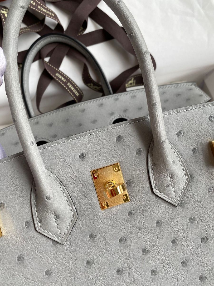 Hermes Birkin 25 Retourne Handmade Bag In Blue Glacier Ostrich Leather - Image 9