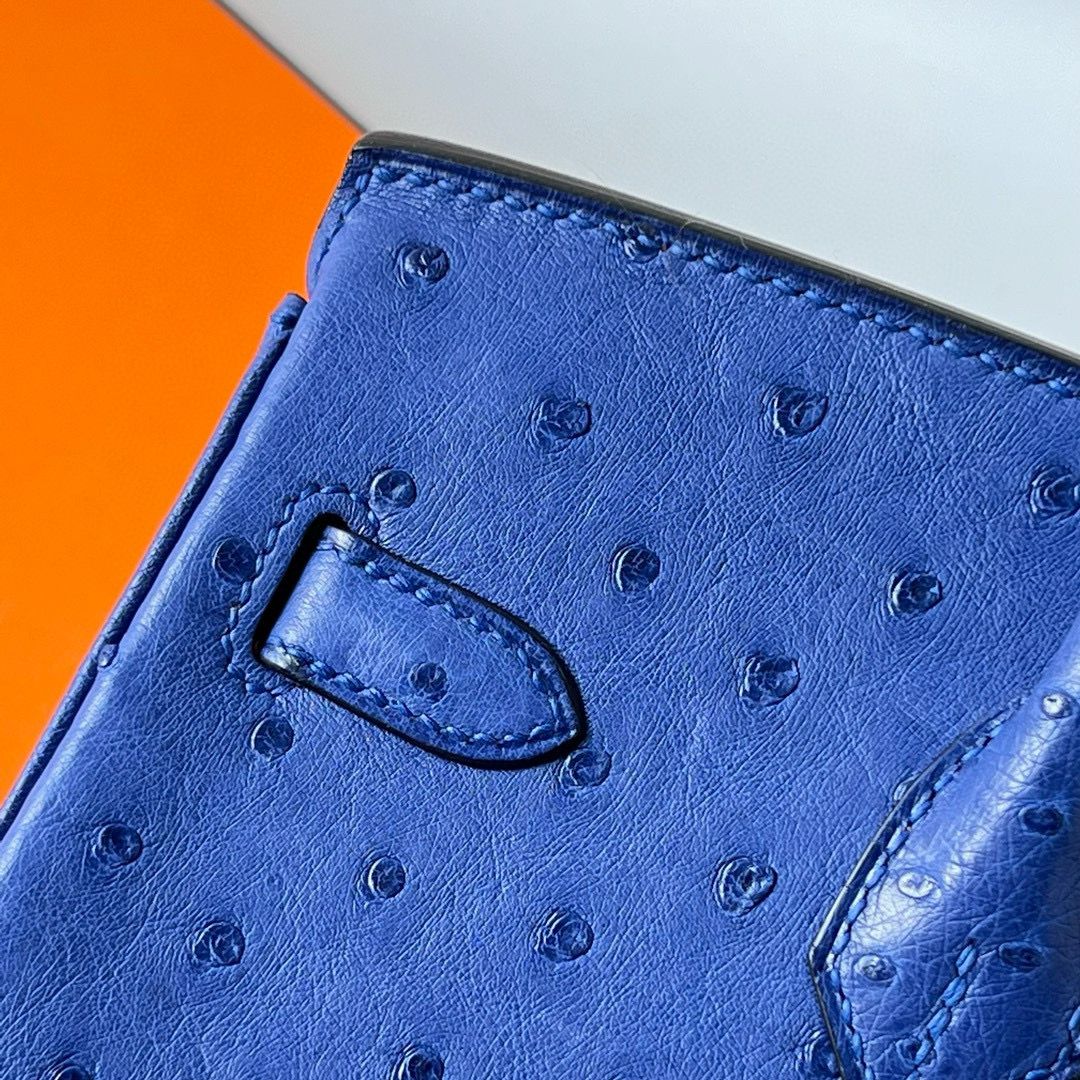 Hermes Birkin 25 Retourne Handmade Bag In Blue Zellige Ostrich Leather - Image 7