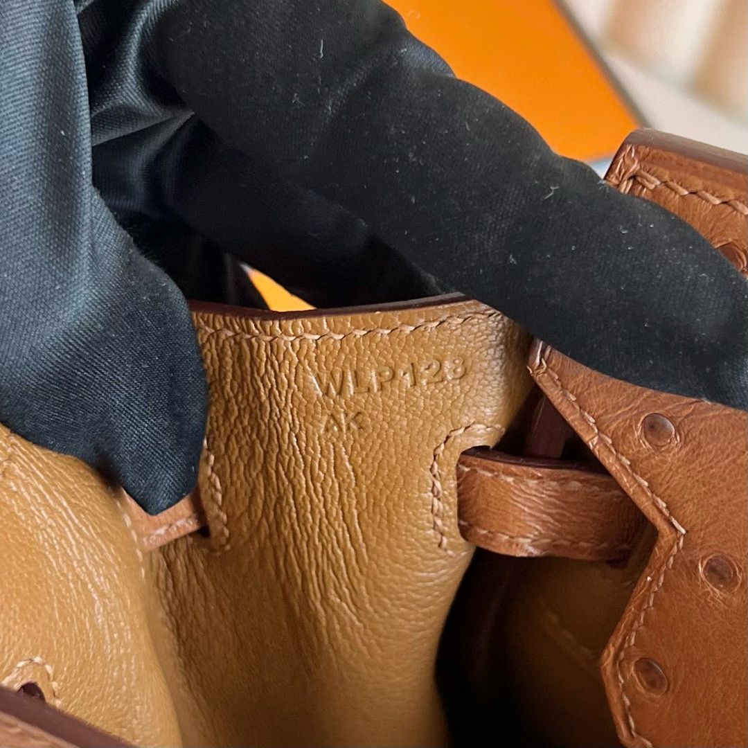 Hermes Birkin 25 Retourne Handmade Bag in Gold Ostrich Leather - Image 5