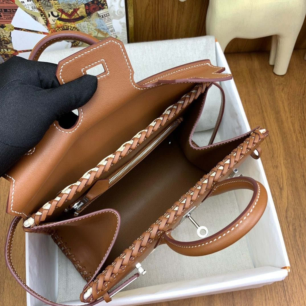 Hermes Picnic Birkin 25 Bag in Wicker with Gold Swift Calfskin - Image 9