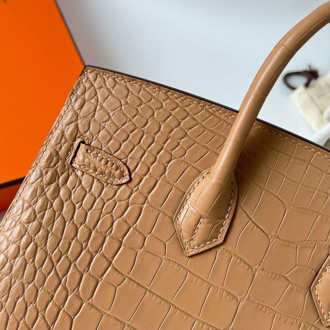 Hermes Birkin 25 Sellier Handmade Bag in Chai Matte Alligator Leather - Image 6