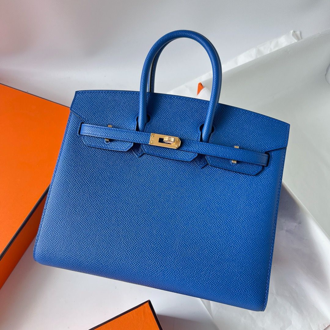 Hermes Birkin 25 Sellier Handmade Bag In Blue France Epsom Calfskin - Image 3