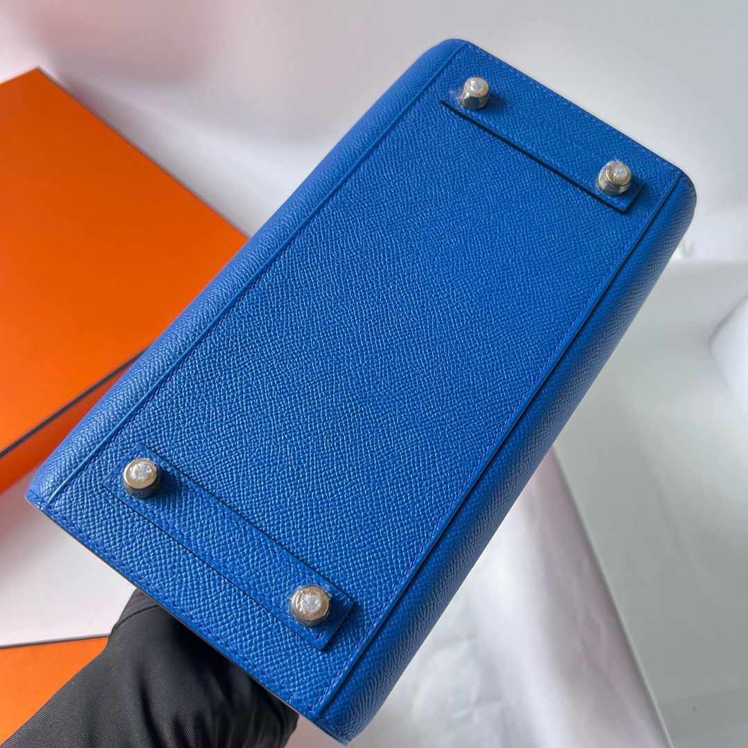 Hermes Birkin 25 Sellier Handmade Bag In Blue France Epsom Calfskin - Image 11
