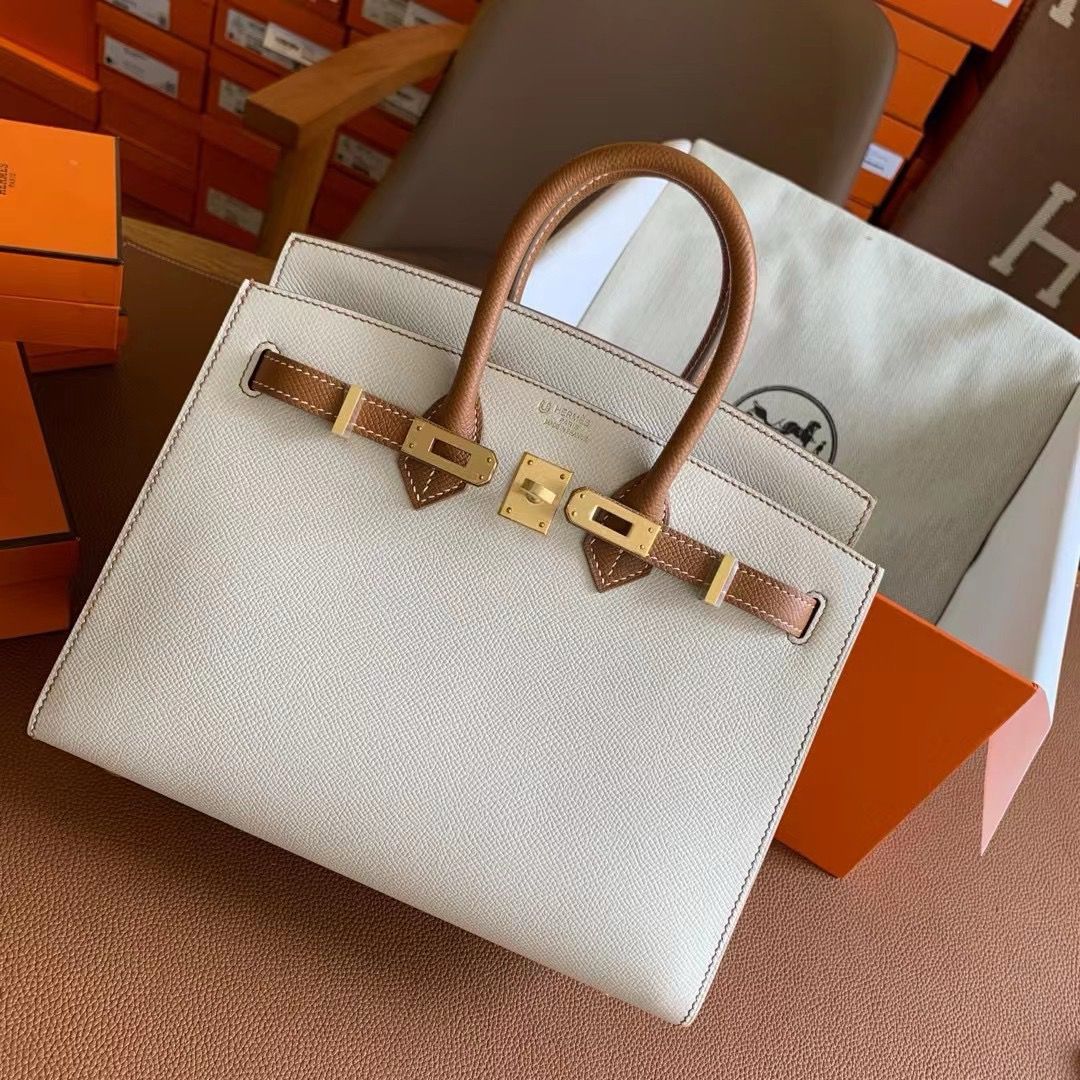 Hermes HSS Birkin 25 Sellier Bag in Craie and Gold Epsom Calfskin - Image 7