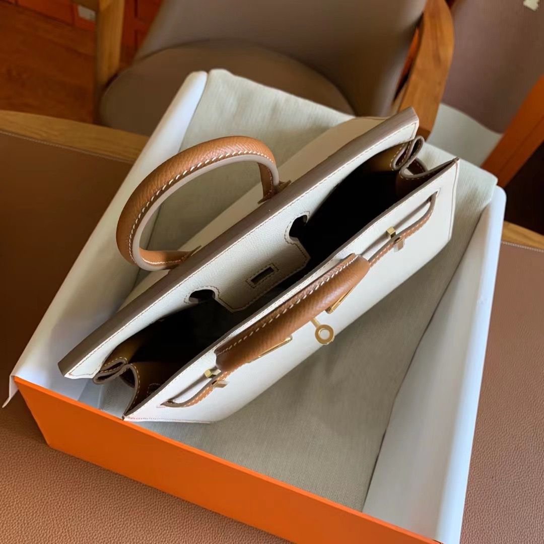 Hermes HSS Birkin 25 Sellier Bag in Craie and Gold Epsom Calfskin - Image 10