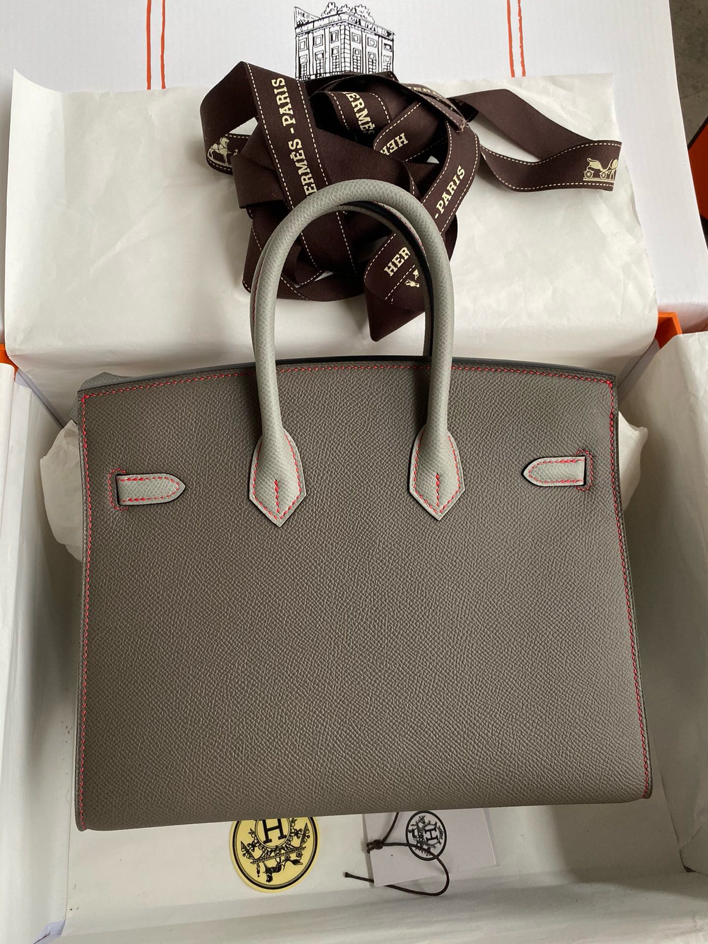 Hermes HSS Birkin 25 Sellier Bag in Etain and Gris Mouette Epsom Calfskin - Image 3