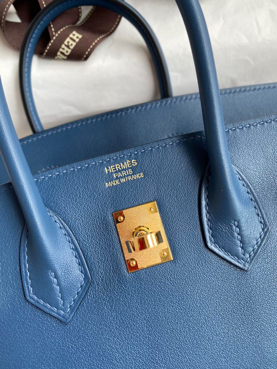 Hermes Birkin 25 Retourne Handmade Bag In Deep Blue Swift Calfskin - Image 7