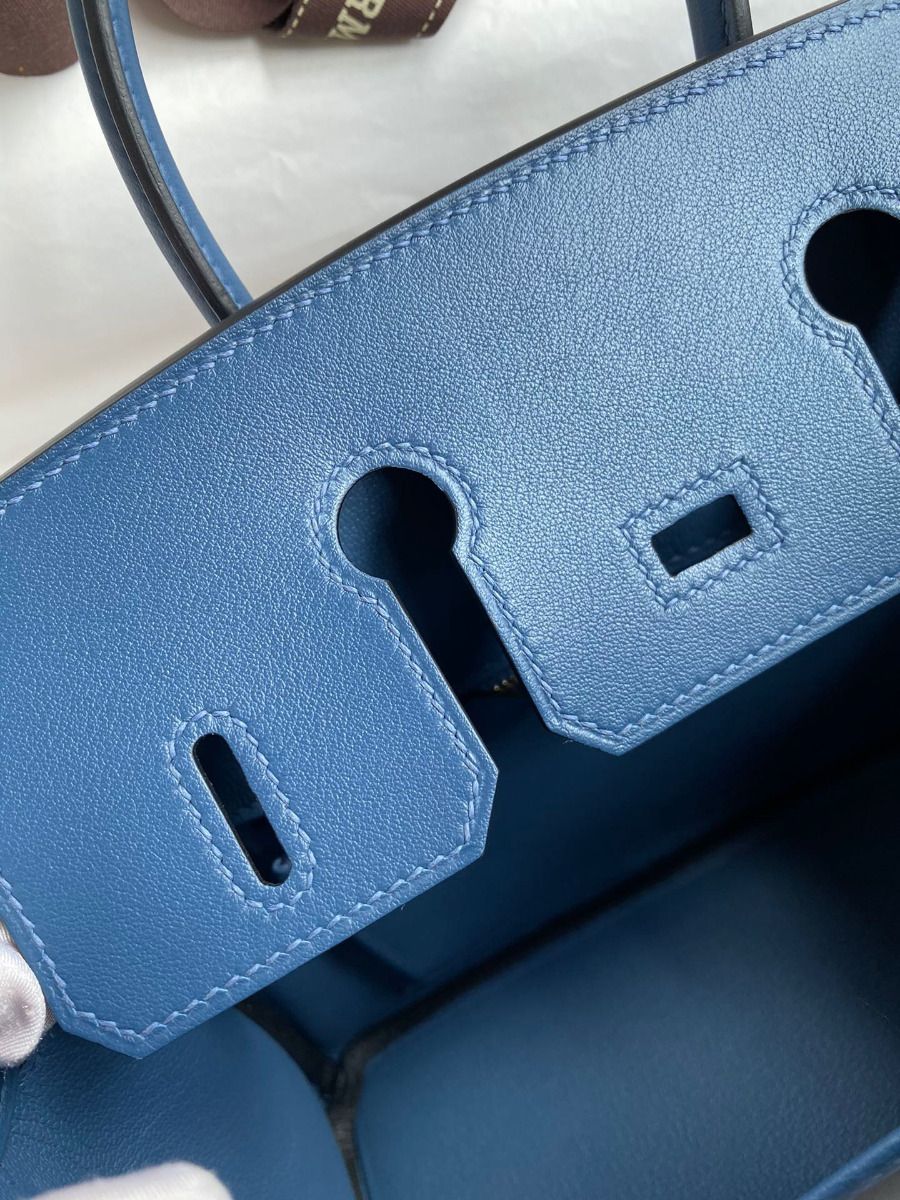 Hermes Birkin 25 Retourne Handmade Bag In Deep Blue Swift Calfskin - Image 9