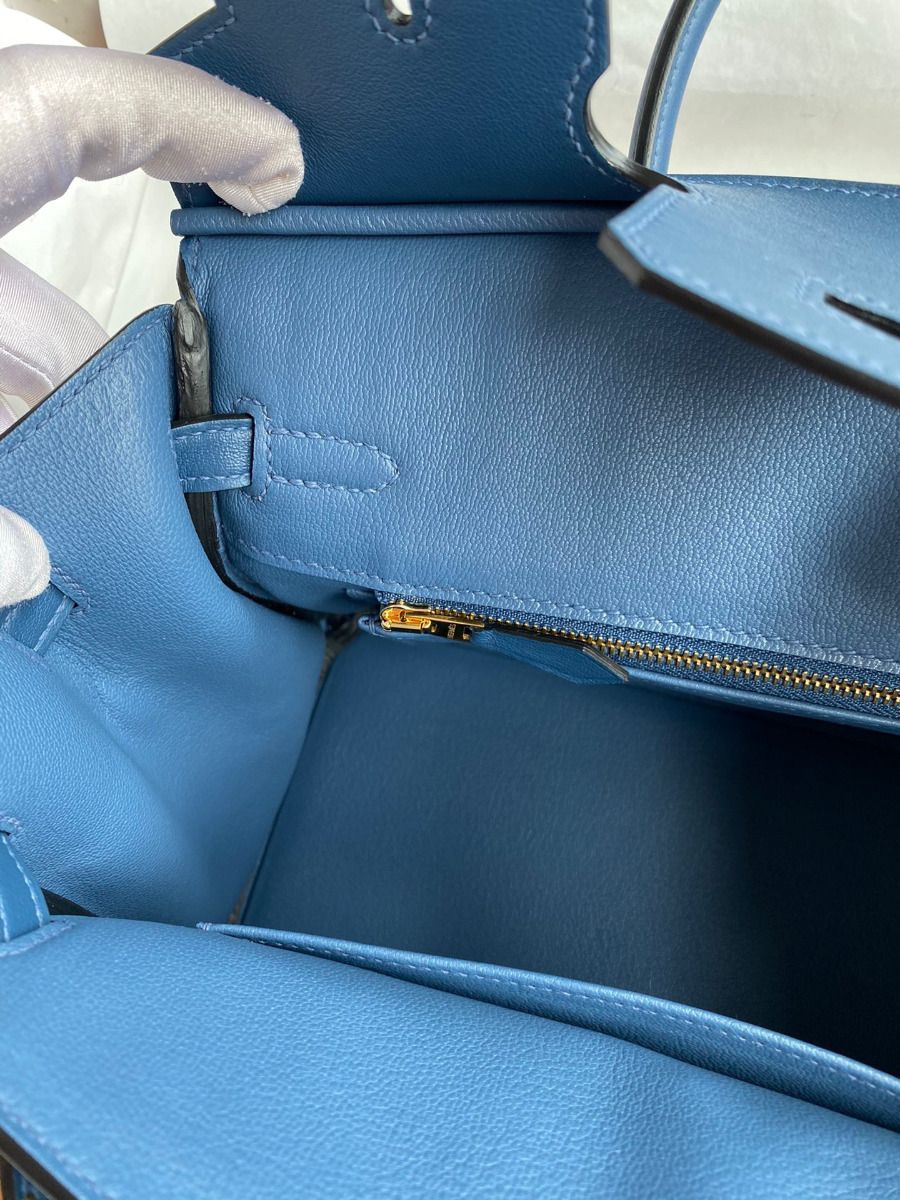 Hermes Birkin 25 Retourne Handmade Bag In Deep Blue Swift Calfskin - Image 10